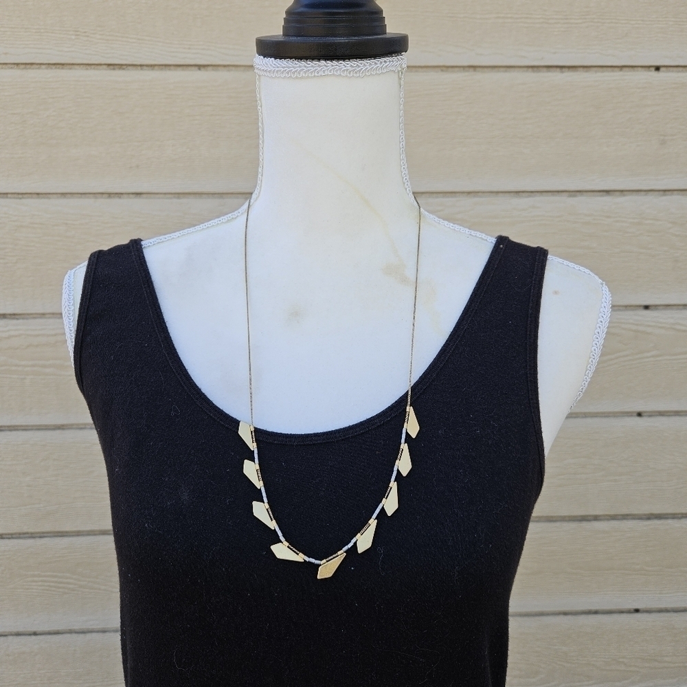 Madewell long gold tone chain with gold and silver angular pieces